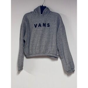 Vans Womens Heather Gray Cropped Logo Hoodie Sweatshirt Large Elastic Hem Boxy